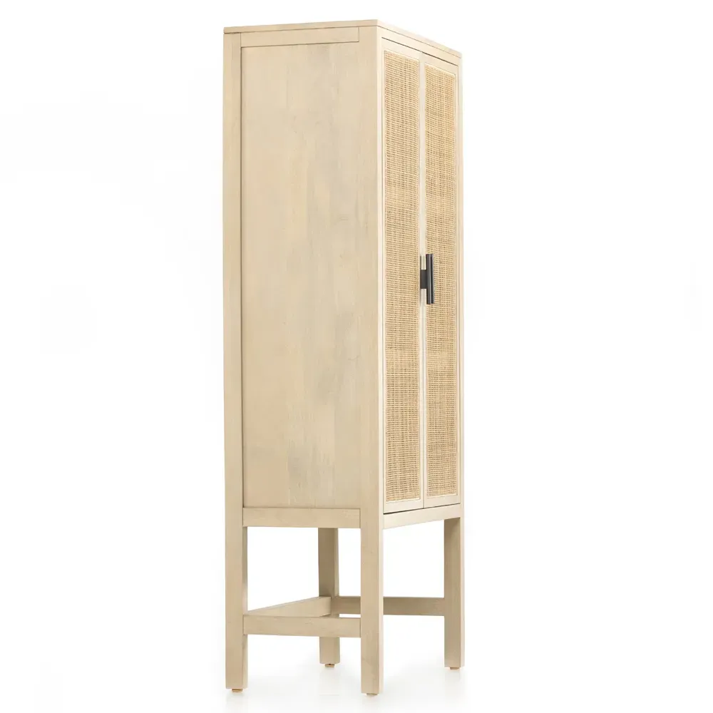 Corazon Armoire Cabinet with Cane Doors - Beige, Mango Wood