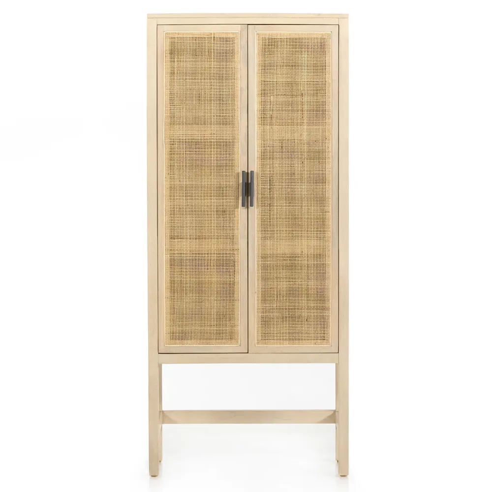 Corazon Armoire Cabinet with Cane Doors - Beige, Mango Wood image