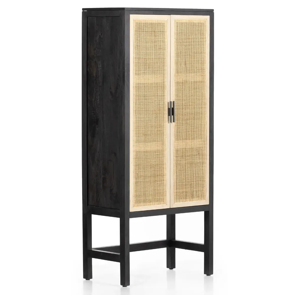 Corazon Armoire Cabinet with Cane Doors - Black, Mango Wood