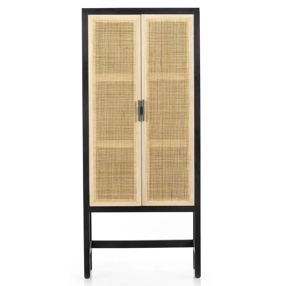 Corazon Armoire Cabinet with Cane Doors - Black, Mango Wood