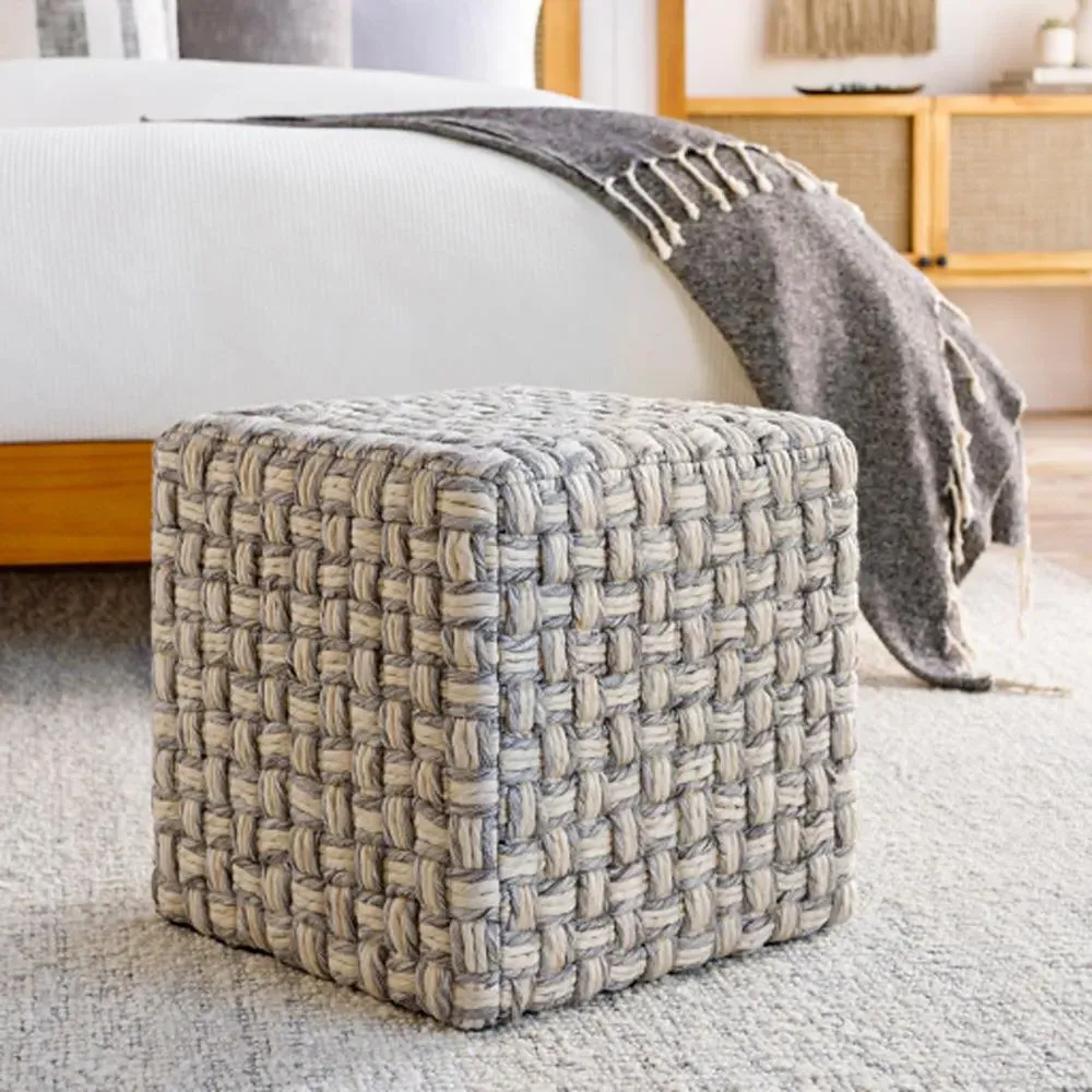 Corazon Square Pouf - Grey, Wool