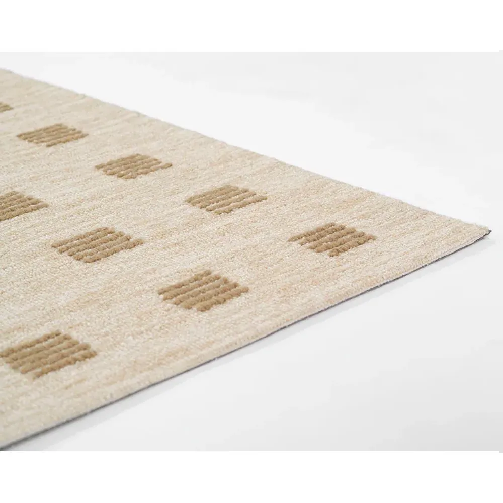 Corbin Square Patterned Rug - Beige, Wool