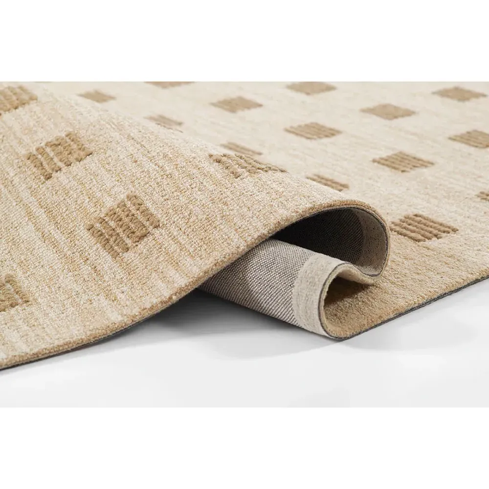 Corbin Square Patterned Rug - Beige, Wool