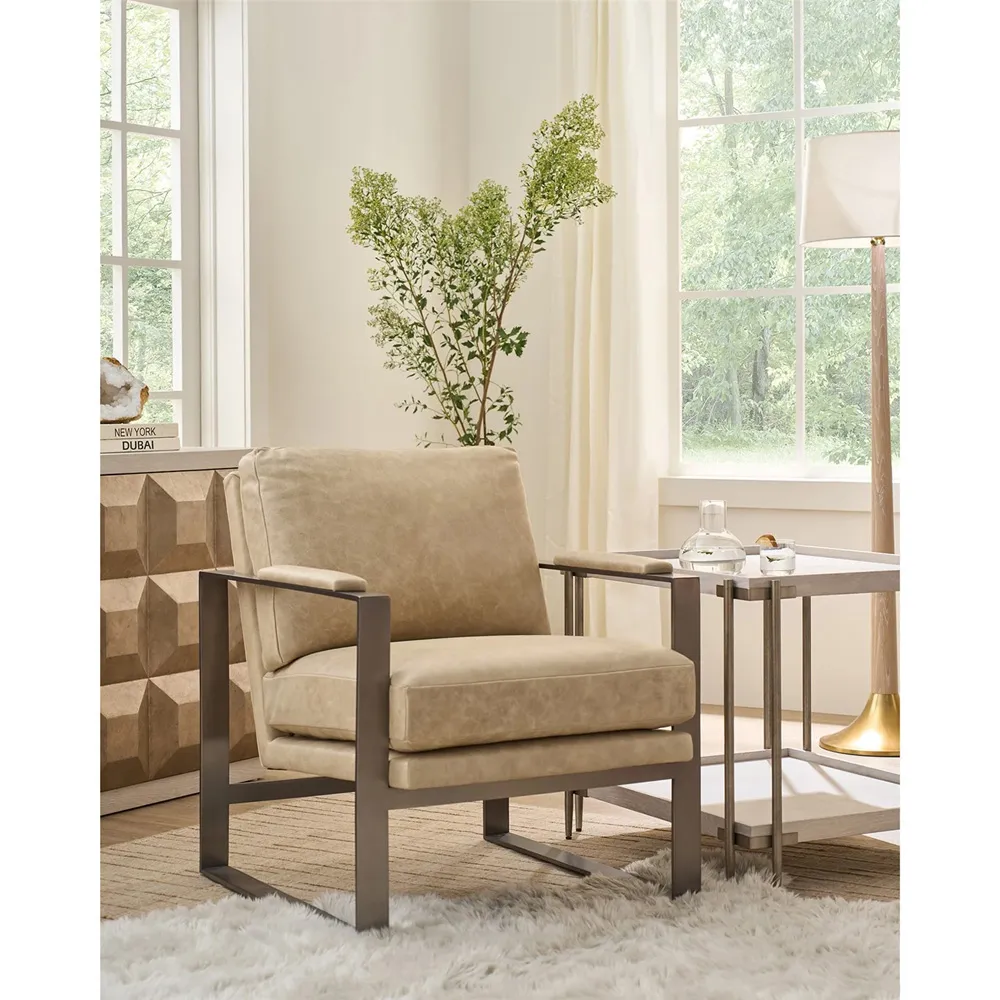 Corby Arm Chair - Beige, Leather