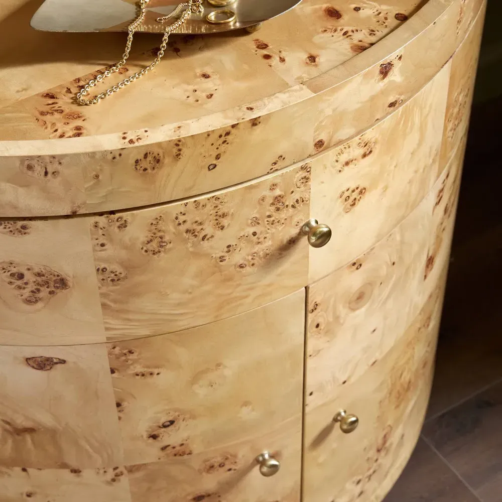 Cordova Demilune Nightstand - Brown, Burl Wood