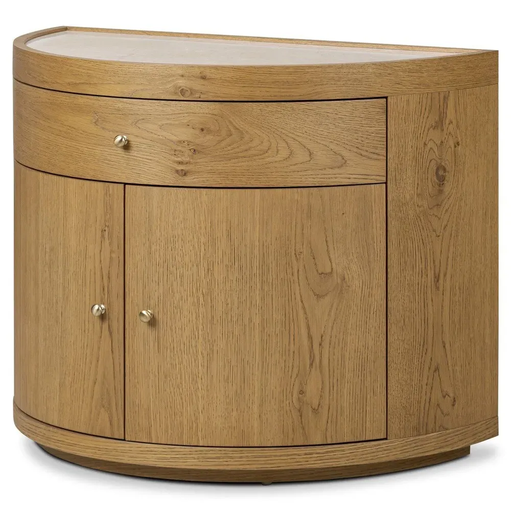 Cordova Demilune Nightstand - Cream Marble, Brown Oak