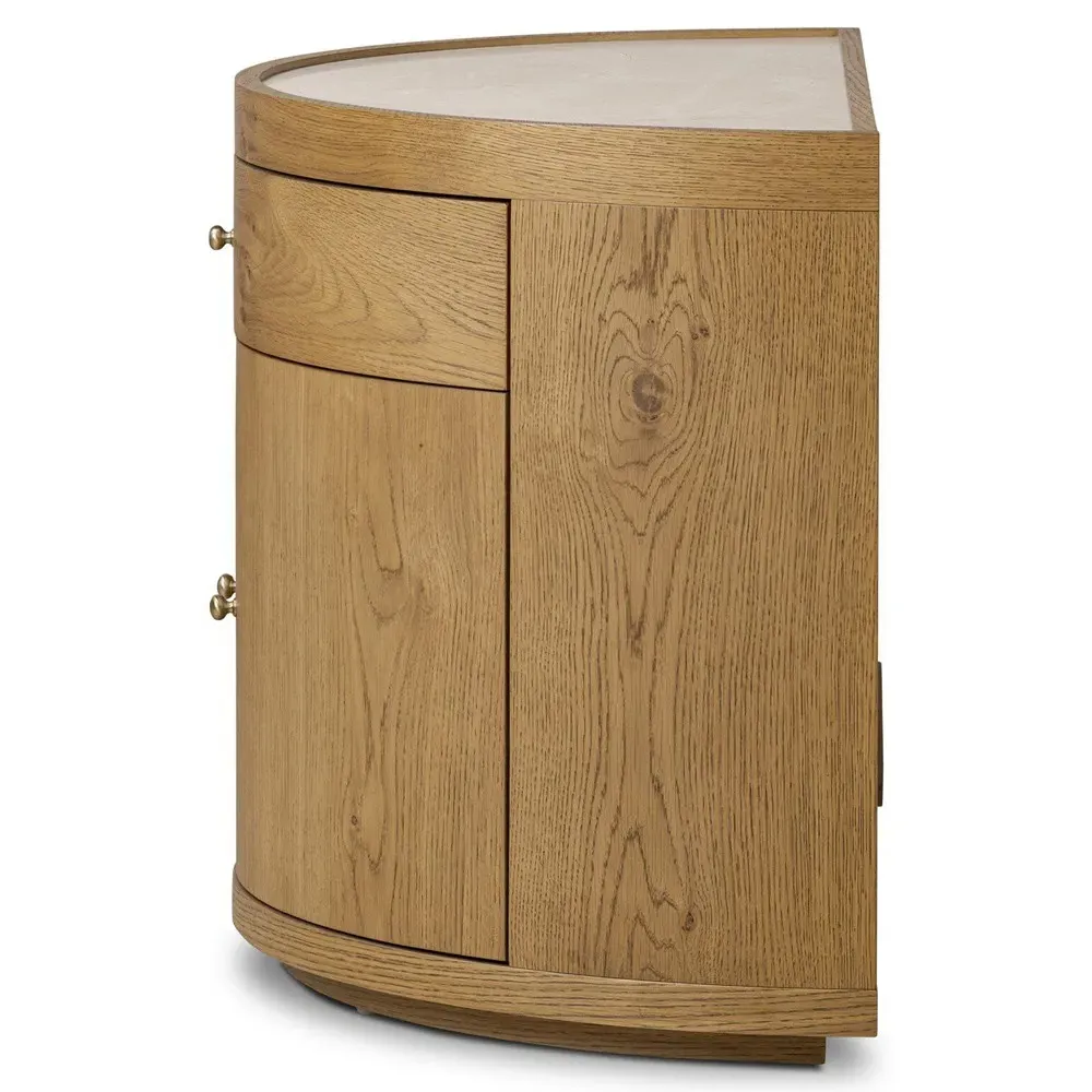 Cordova Demilune Nightstand - Cream Marble, Brown Oak