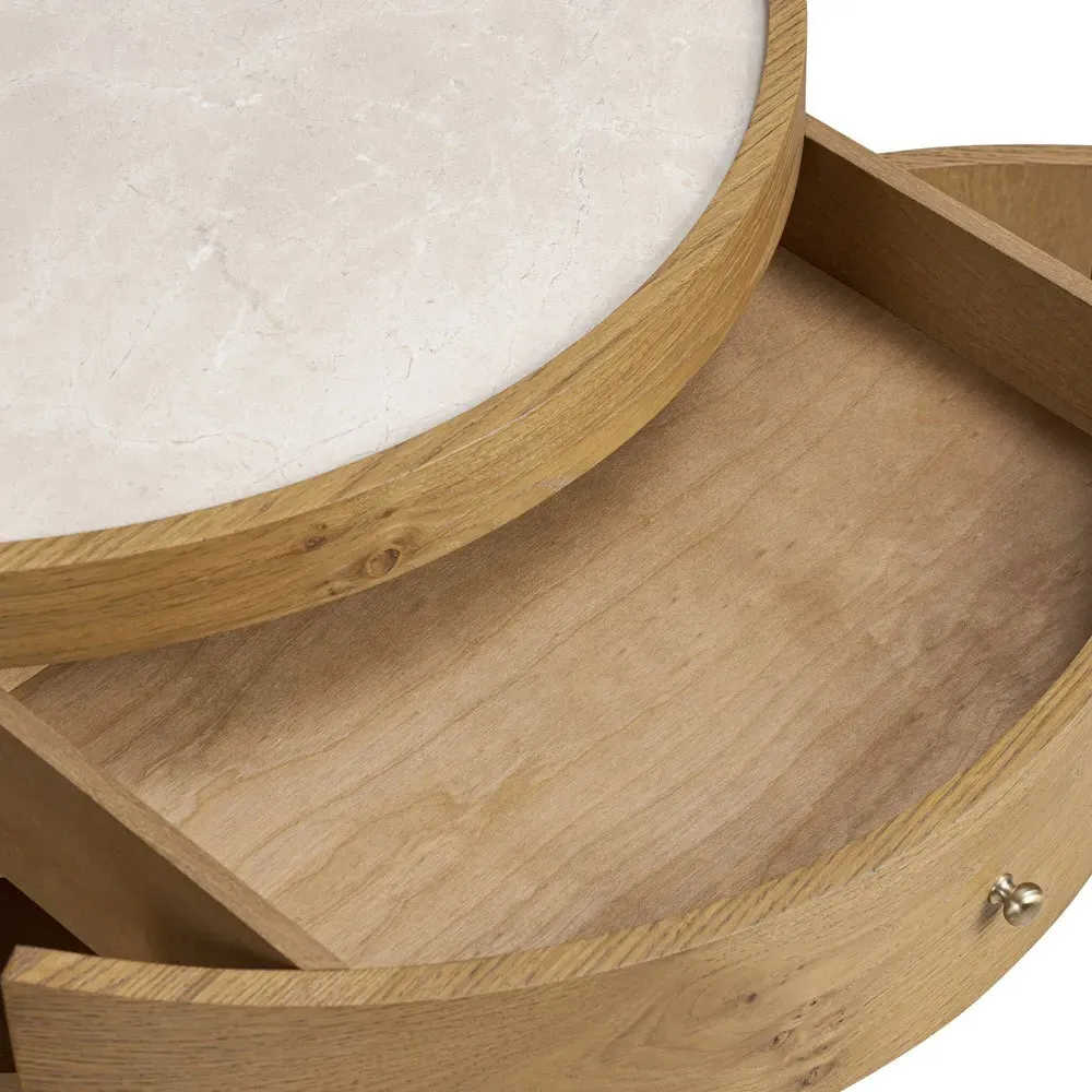 Cordova Demilune Nightstand - Cream Marble, Brown Oak