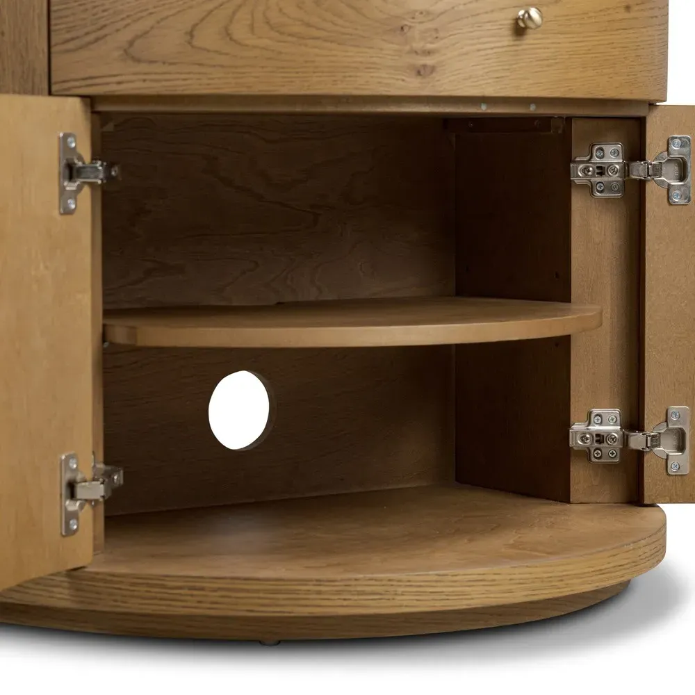 Cordova Demilune Nightstand - Cream Marble, Brown Oak