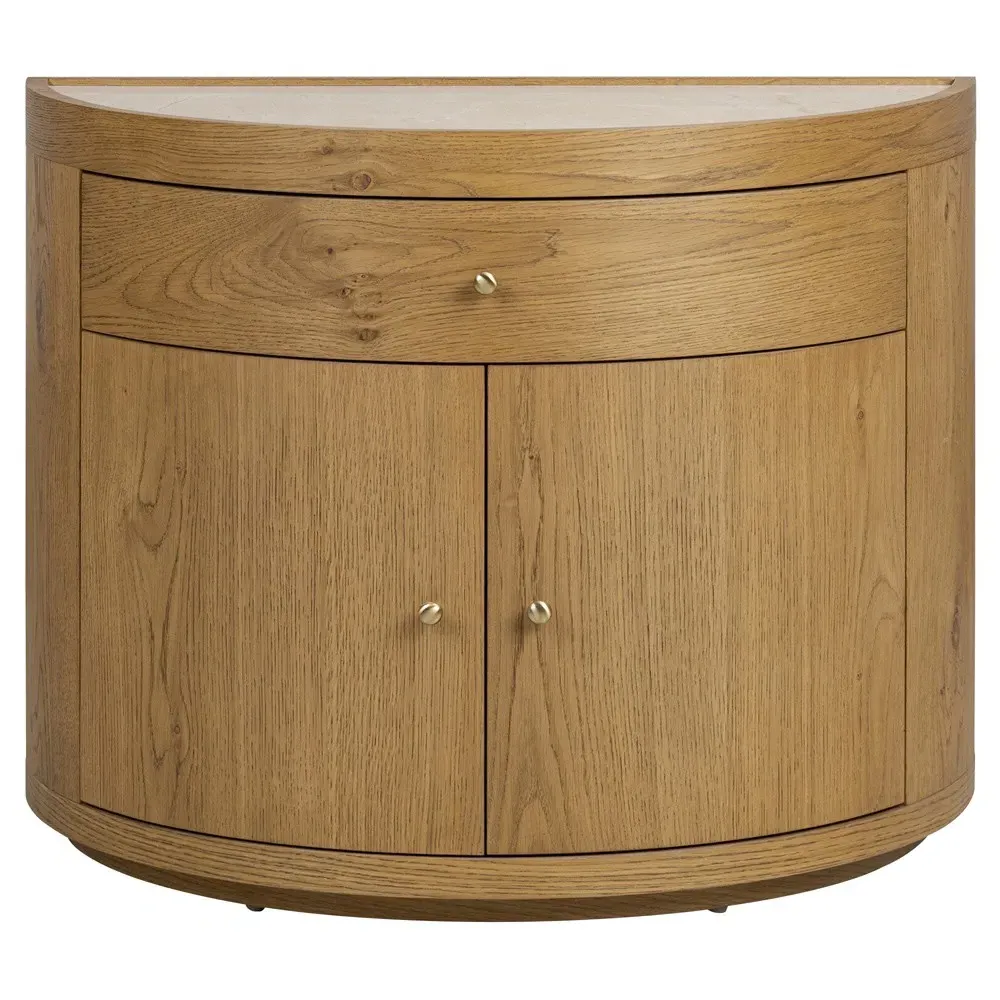 Cordova Demilune Nightstand - Cream Marble, Brown Oak