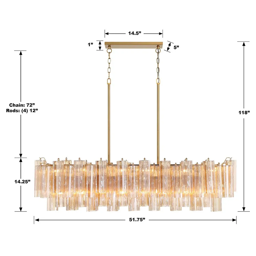 Corin 14 Light Linear Chandelier - Aged Brass, Steel