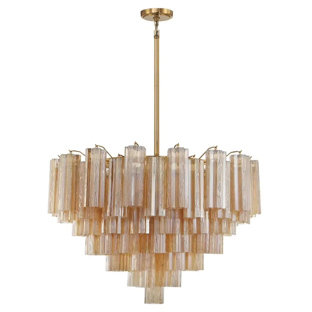 Corin 16 Light Chandelier - Aged Brass, Amber Glass