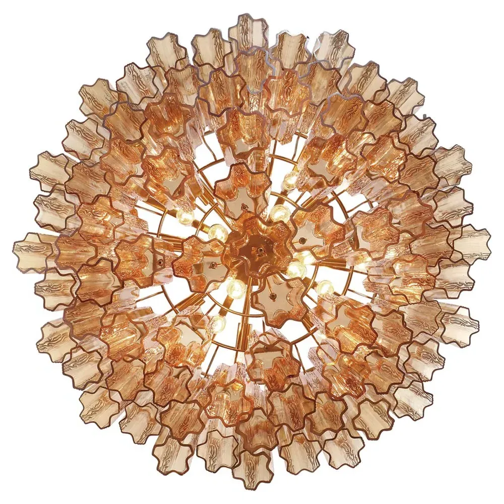 Corin 16 Light Chandelier - Aged Brass, Amber Glass