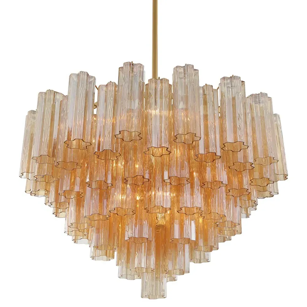 Corin 16 Light Chandelier - Aged Brass, Amber Glass