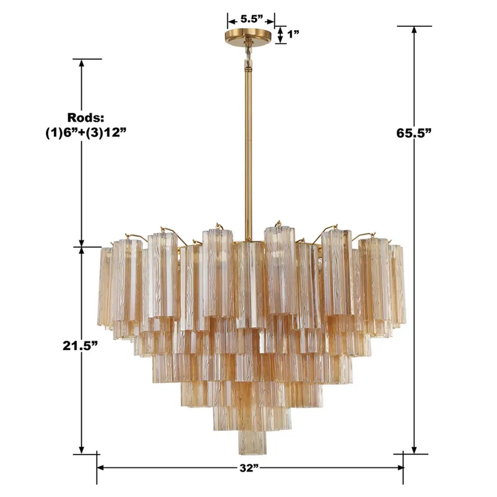 Corin 16 Light Chandelier - Aged Brass, Amber Glass
