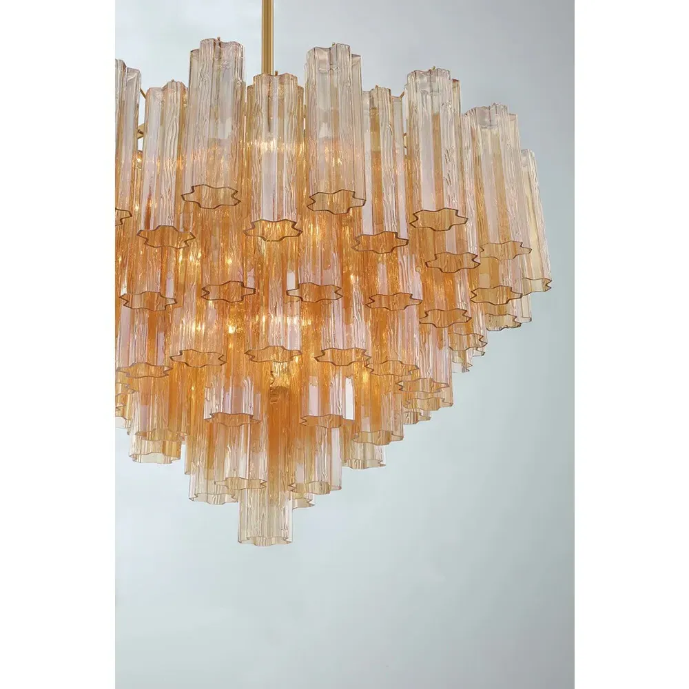 Corin 16 Light Chandelier - Aged Brass, Amber Glass