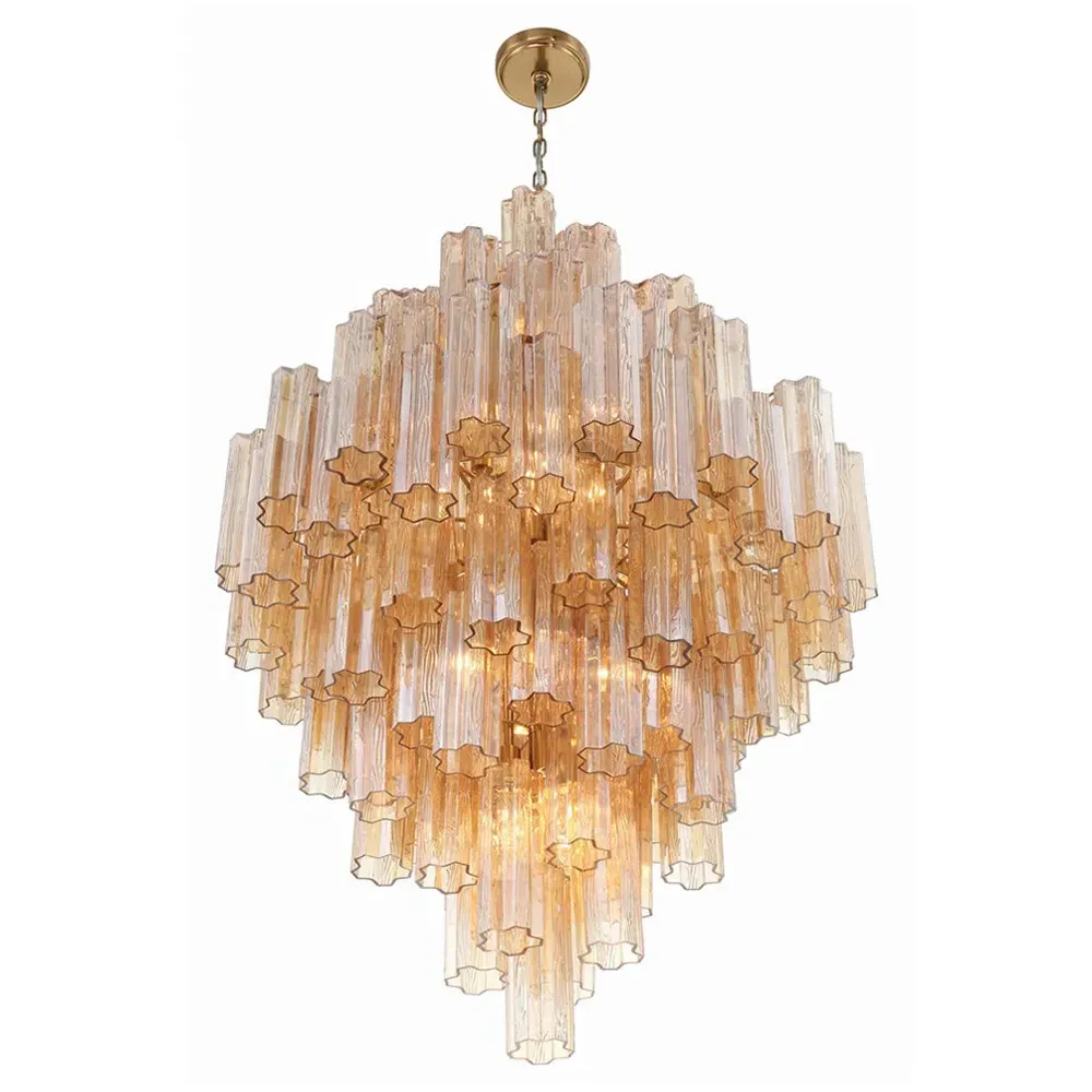 Corin 20 Light Chandelier - Aged Brass, Amber Glass