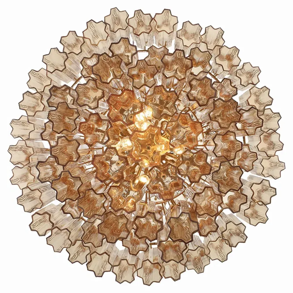 Corin 20 Light Chandelier - Aged Brass, Amber Glass