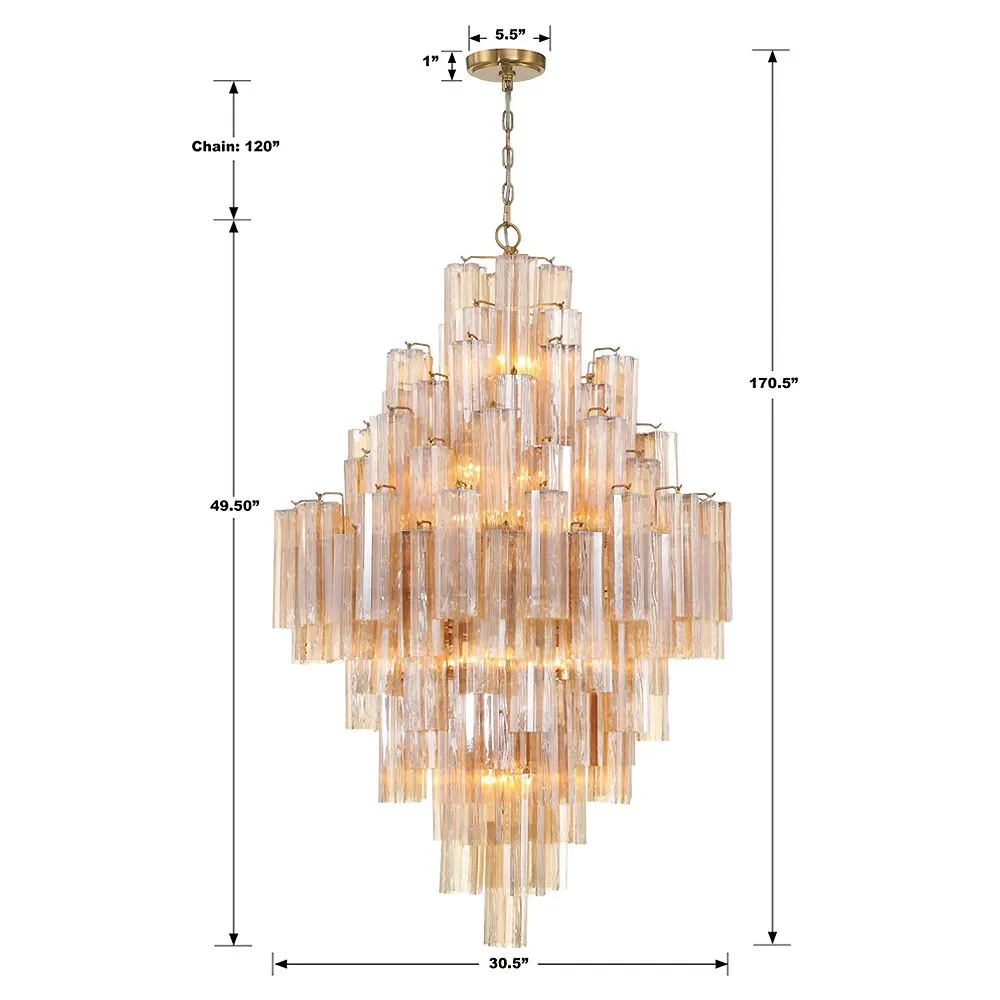 Corin 20 Light Chandelier - Aged Brass, Amber Glass