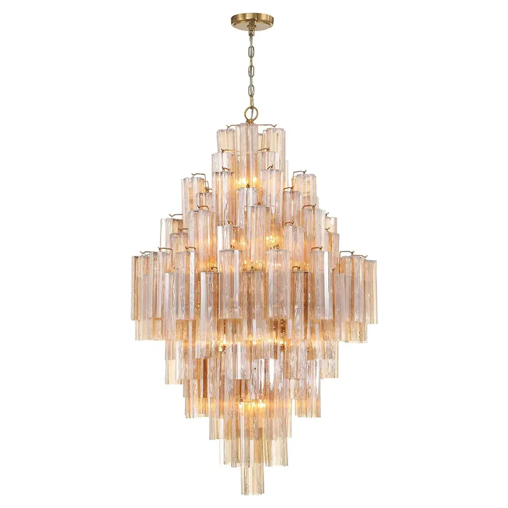 Corin 20 Light Chandelier - Aged Brass, Amber Glass