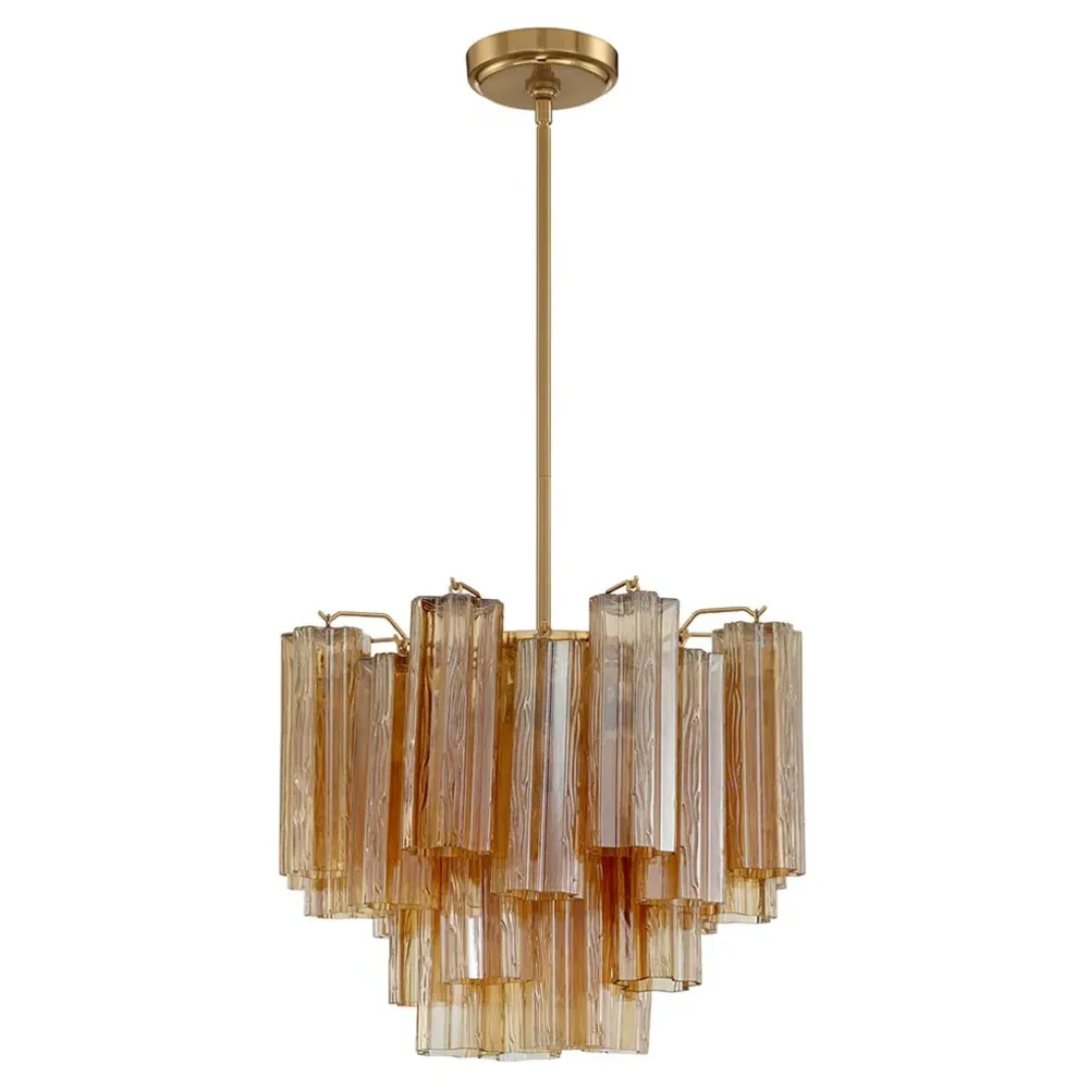 Corin 4 Light Chandelier - Aged Brass, Amber Glass
