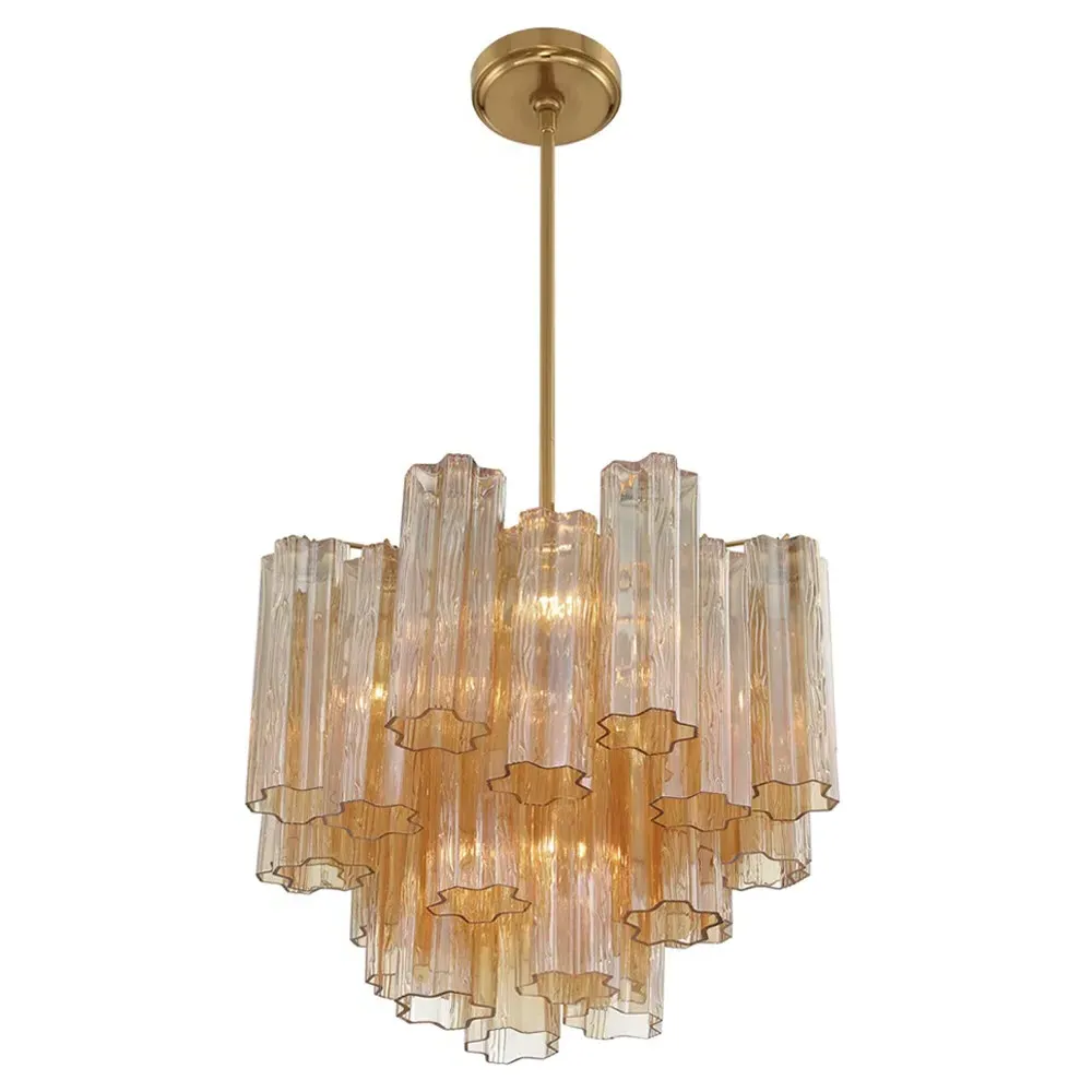 Corin 4 Light Chandelier - Aged Brass, Amber Glass