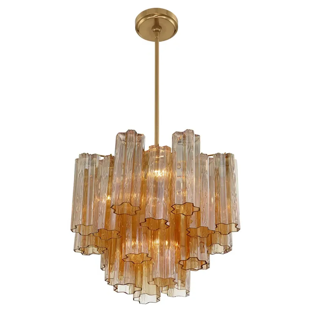 Corin 4 Light Chandelier - Aged Brass, Amber Glass