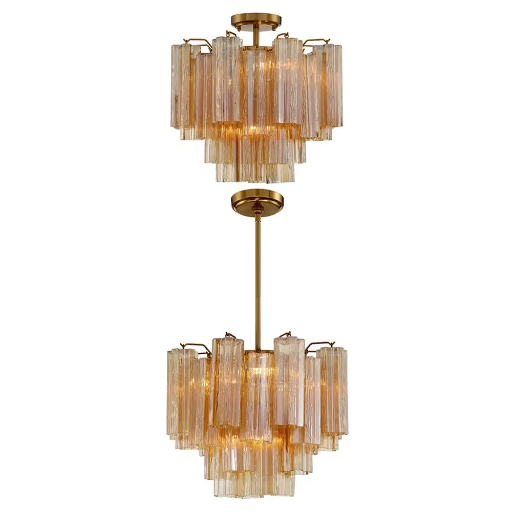 Corin 4 Light Chandelier - Aged Brass, Amber Glass