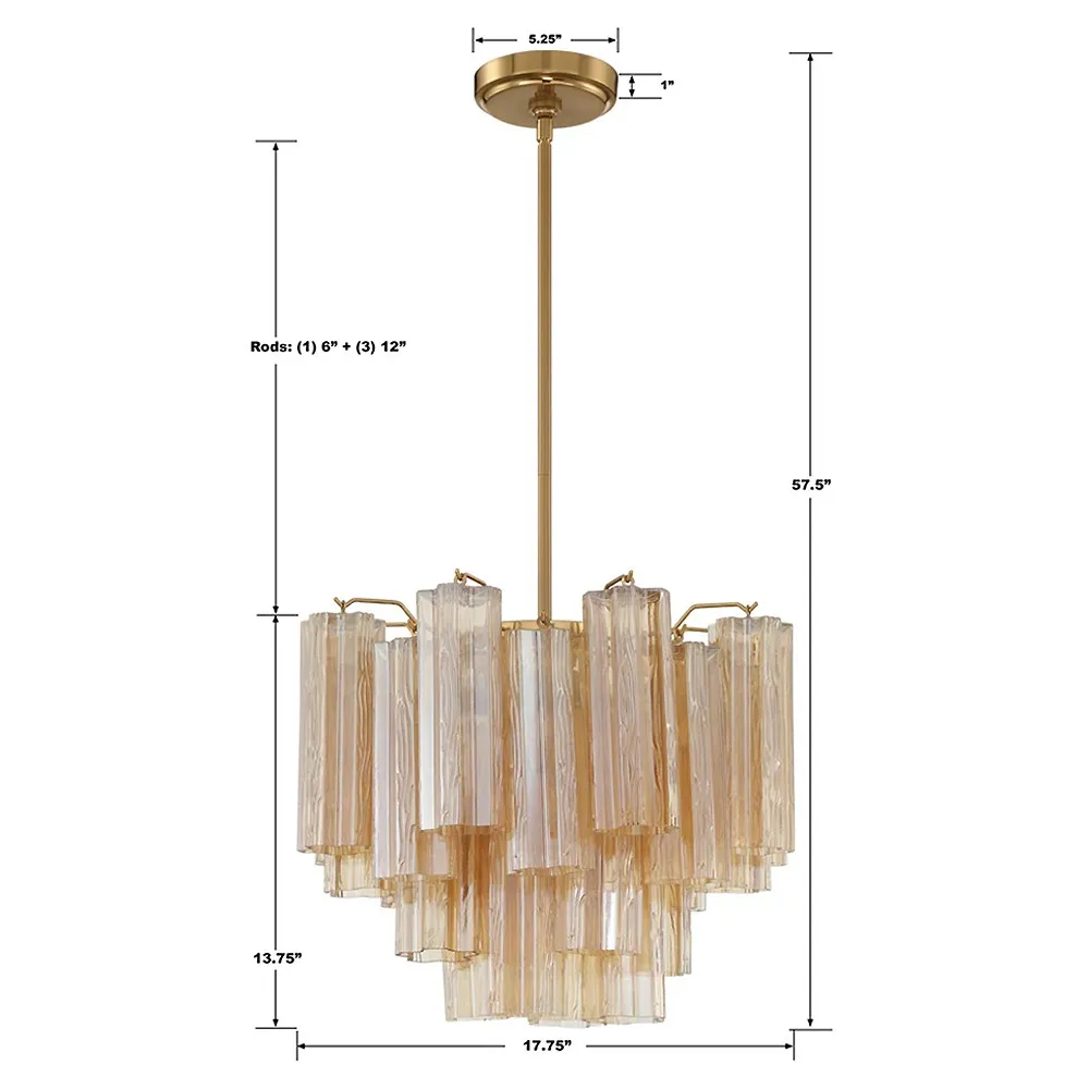 Corin 4 Light Chandelier - Aged Brass, Amber Glass