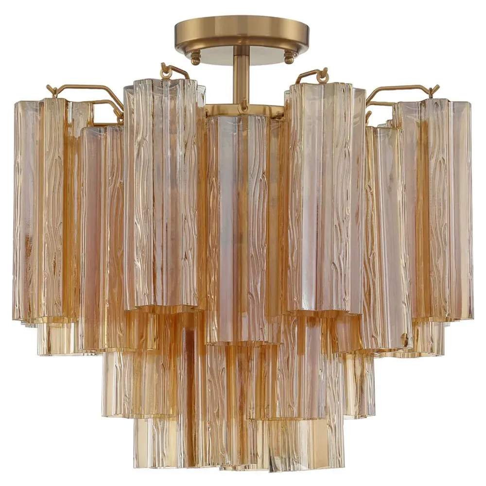 Corin 4 Light Semi Flush Mount - Aged Brass, Amber Glass