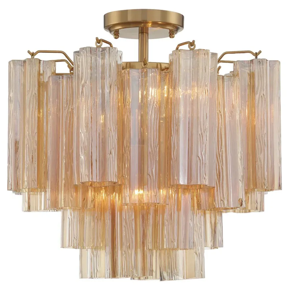 Corin 4 Light Semi Flush Mount - Aged Brass, Amber Glass image