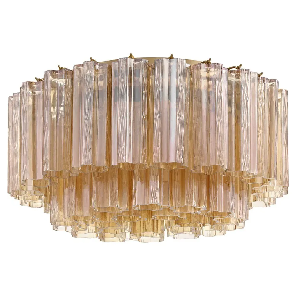 Corin 7 Light Flush Mount - Aged Brass, Amber Glass