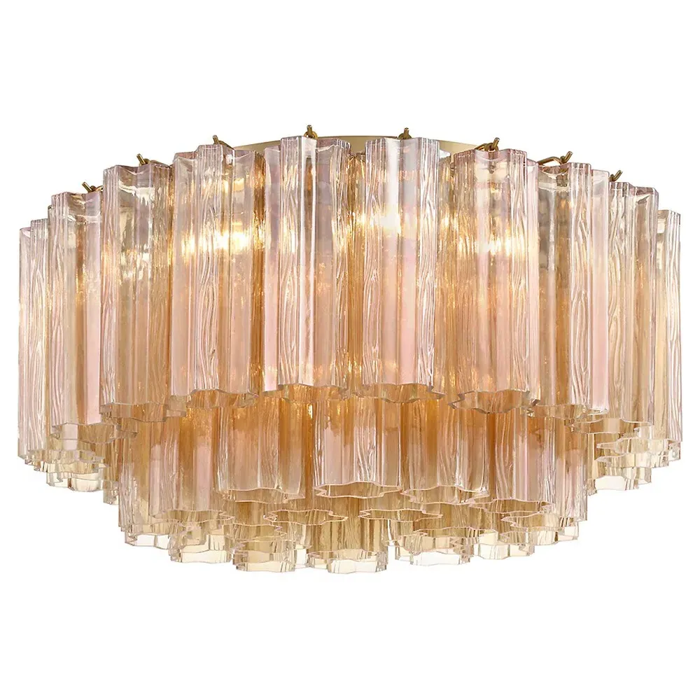 Corin 7 Light Flush Mount - Aged Brass, Amber Glass