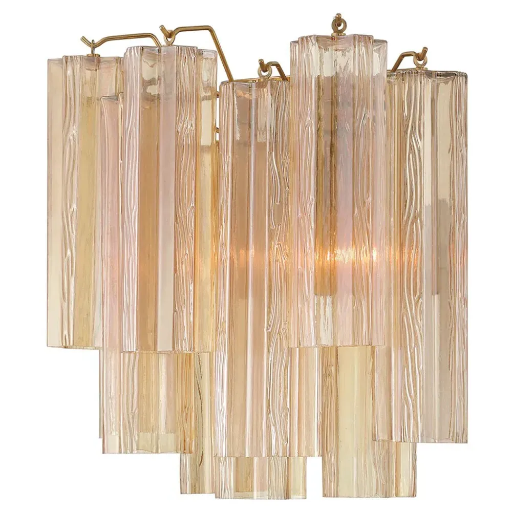 Corin Large Wall Sconce - Amber Glass, Aged Brass