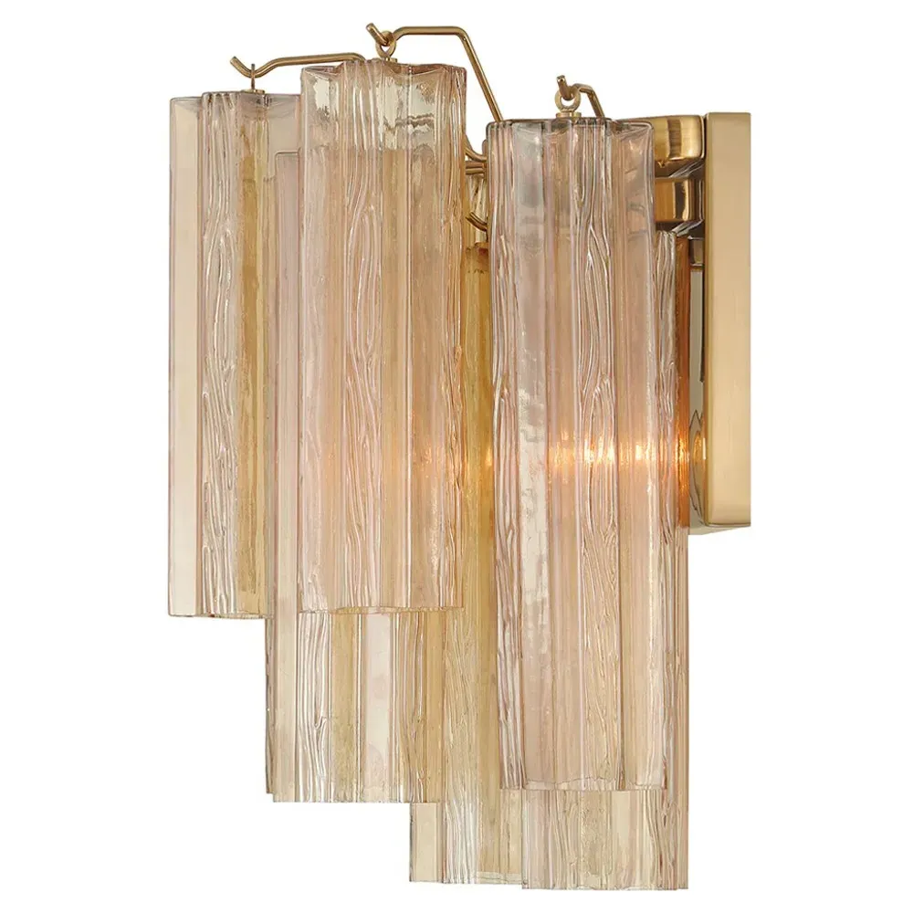 Corin Large Wall Sconce - Amber Glass, Aged Brass