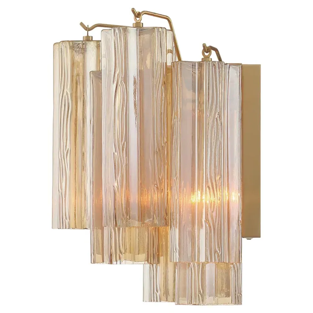 Corin Small Wall Sconce - Amber Glass, Aged Brass