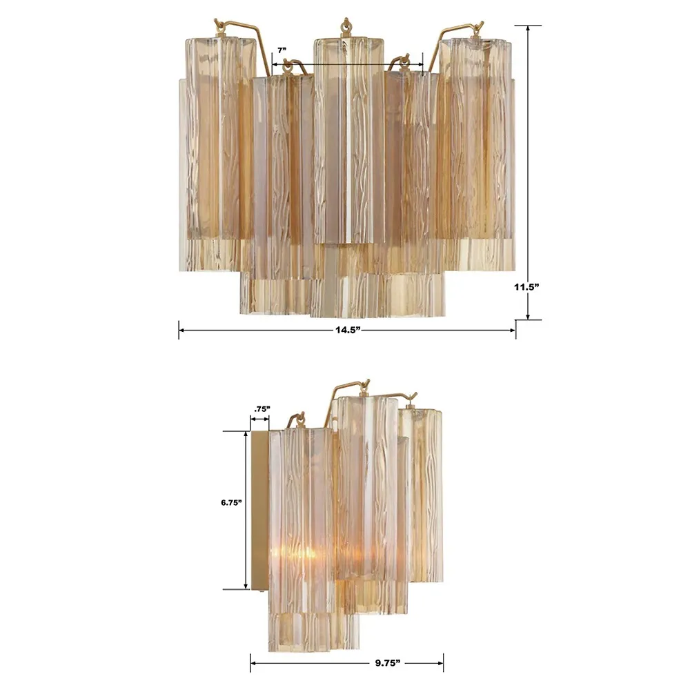 Corin Small Wall Sconce - Amber Glass, Aged Brass