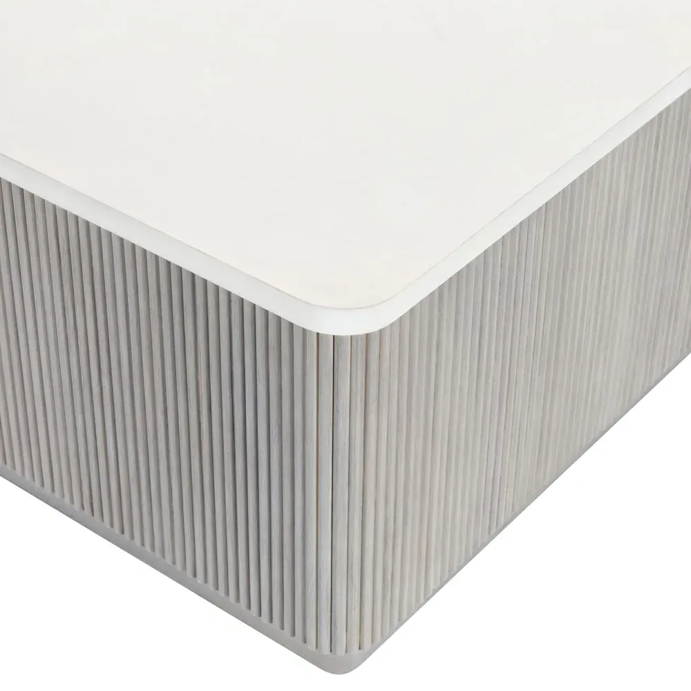 Corin Square Coffee Table with Casters - White, Gmelina Wood