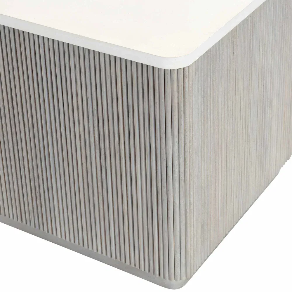 Corin Square Side Table with Casters - White, Gmelina Wood