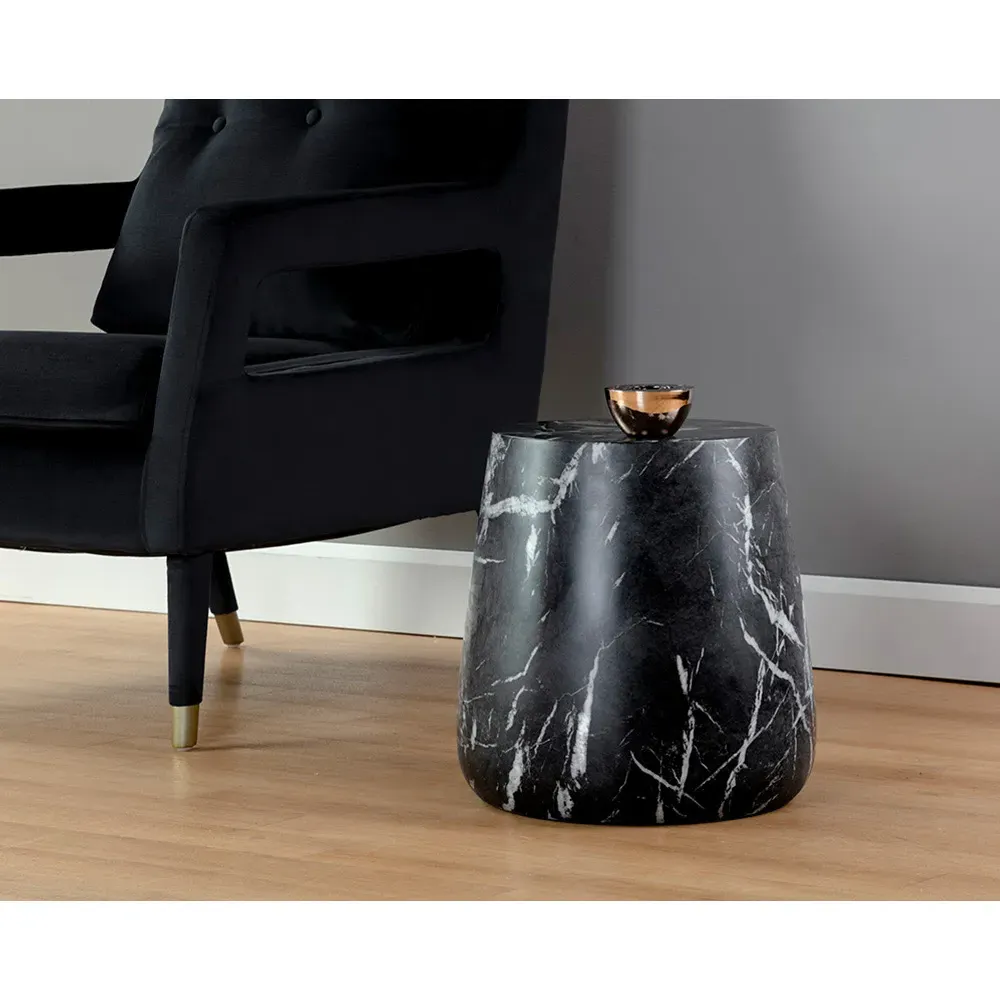 Costera Round Drum Side Table - Black, Concrete