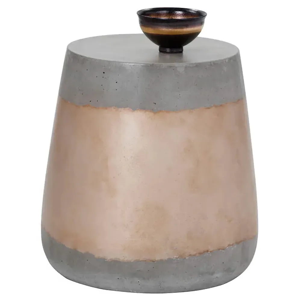 Costera Round Drum Side Table - Gold, Concrete