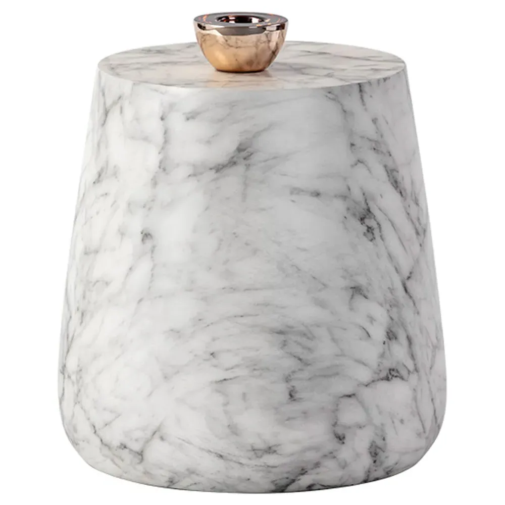 Costera Round Drum Side Table - White, Concrete