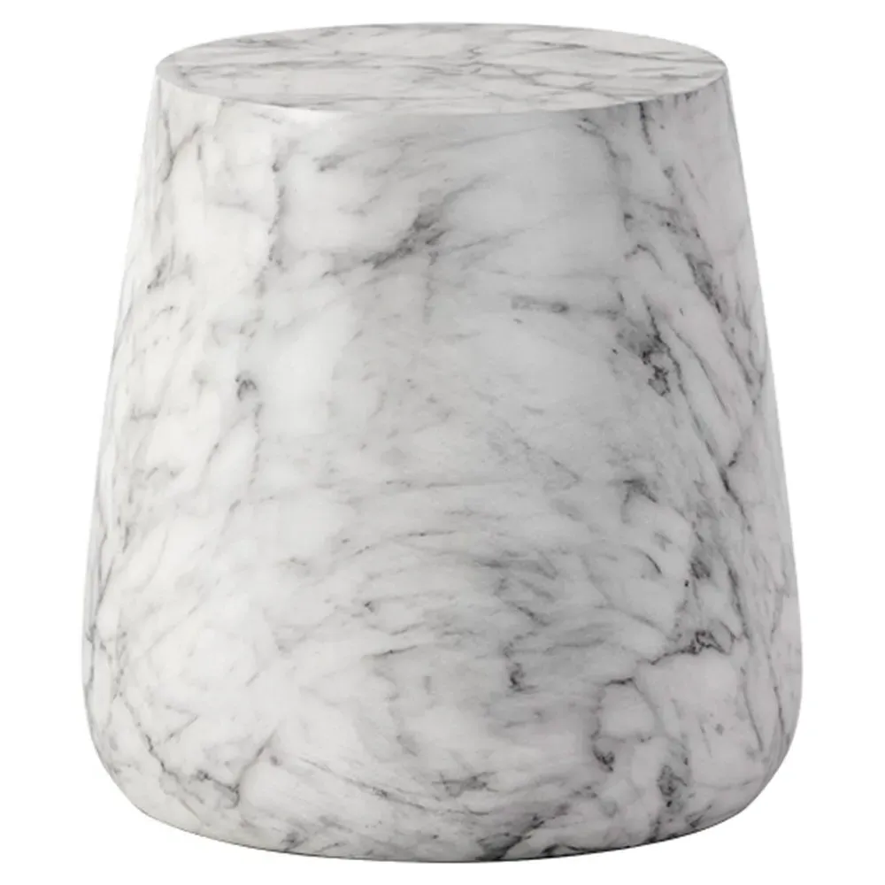 Costera Round Drum Side Table - White, Concrete