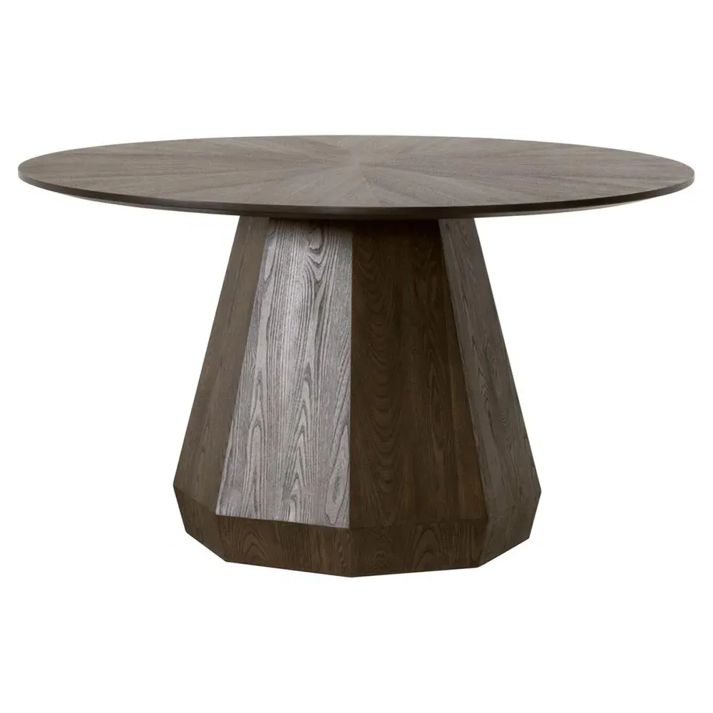 Courtney Round Pedestal Dining Table - Dark Brown, Ash Wood
