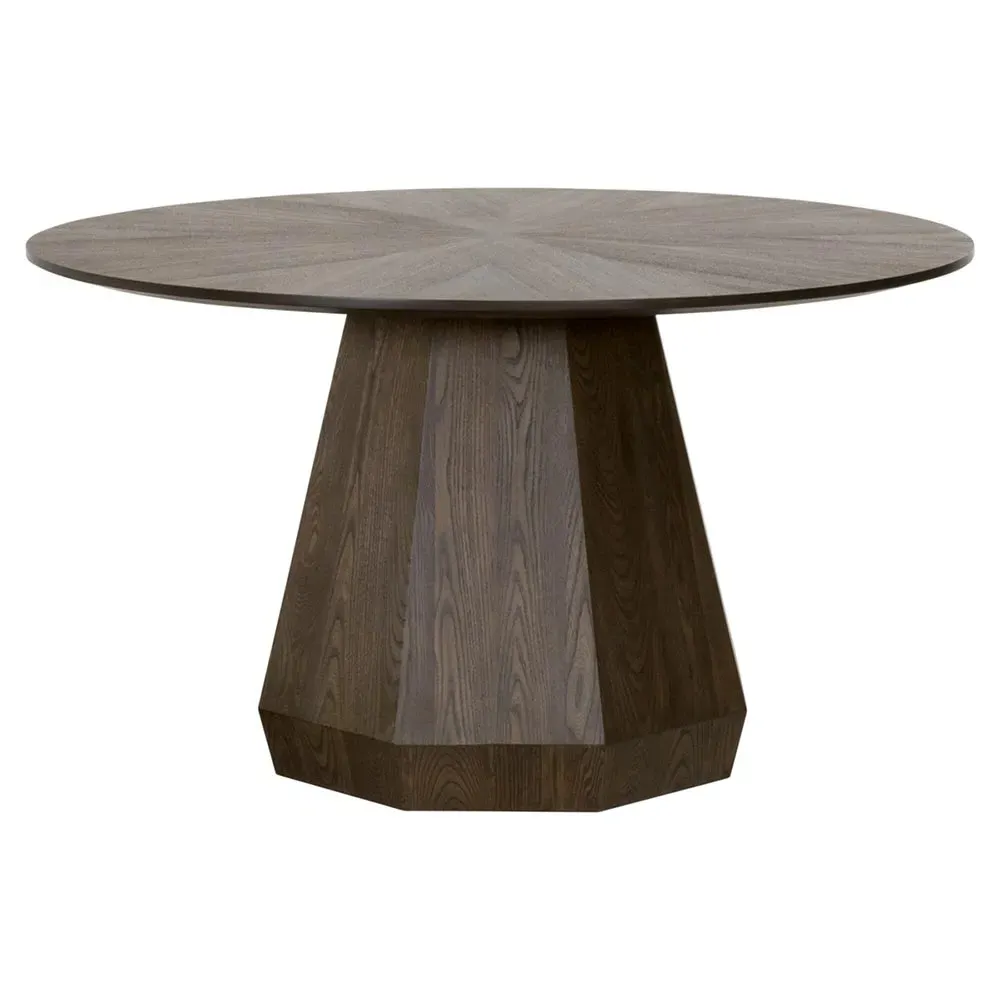Courtney Round Pedestal Dining Table - Dark Brown, Ash Wood
