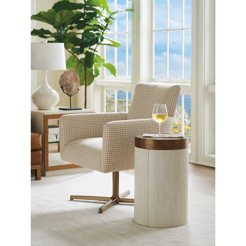 Crest Cylindrical End Table - White, Oak