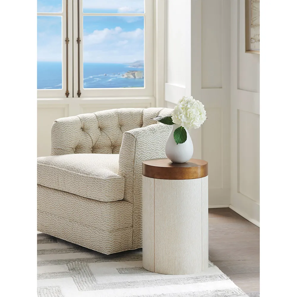Crest Cylindrical End Table - White, Oak