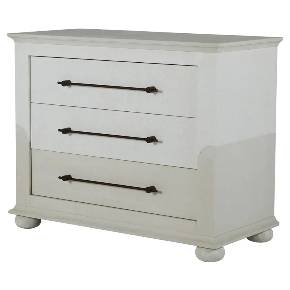 Crestine Bachelor Chest - White, Raffia Wood