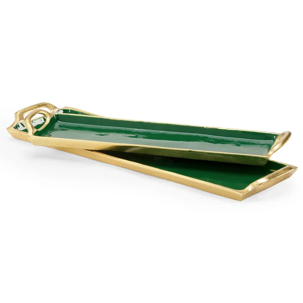 Cristi Rectangular Tray Set of 2 - Emerald, Aluminum