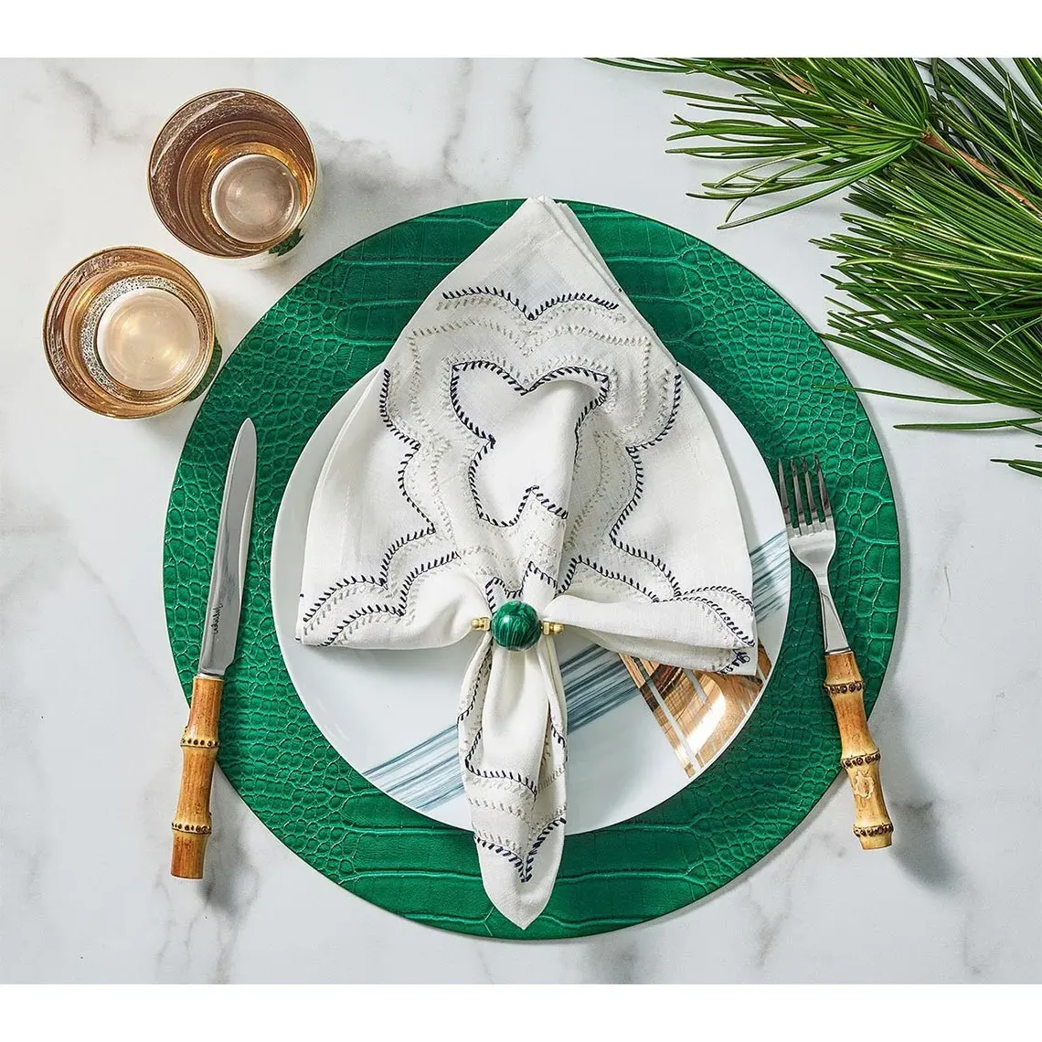 Croco Round Placemat Set of 4 - Emerald, Polyurethane